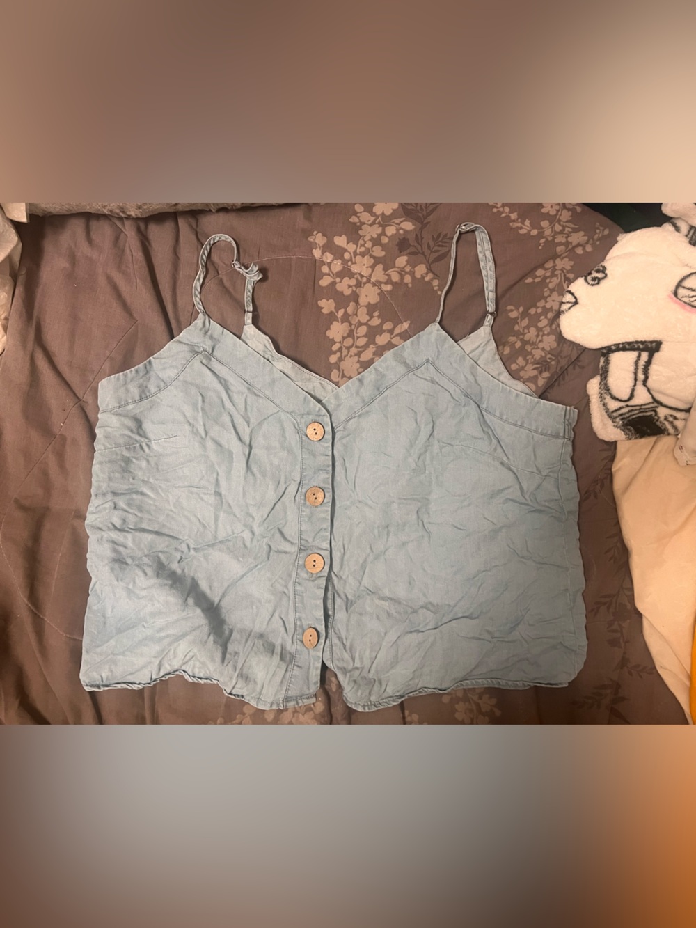 Light Blue Button-Front Spaghetti Strap Tank Top